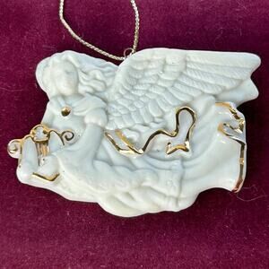 Vintage Avon Angel White Bisque Christmas Ornament with 24k Gold Accents